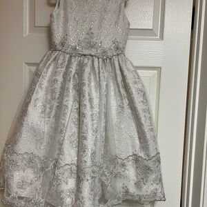 Elegant Silver Lace Kids Dress